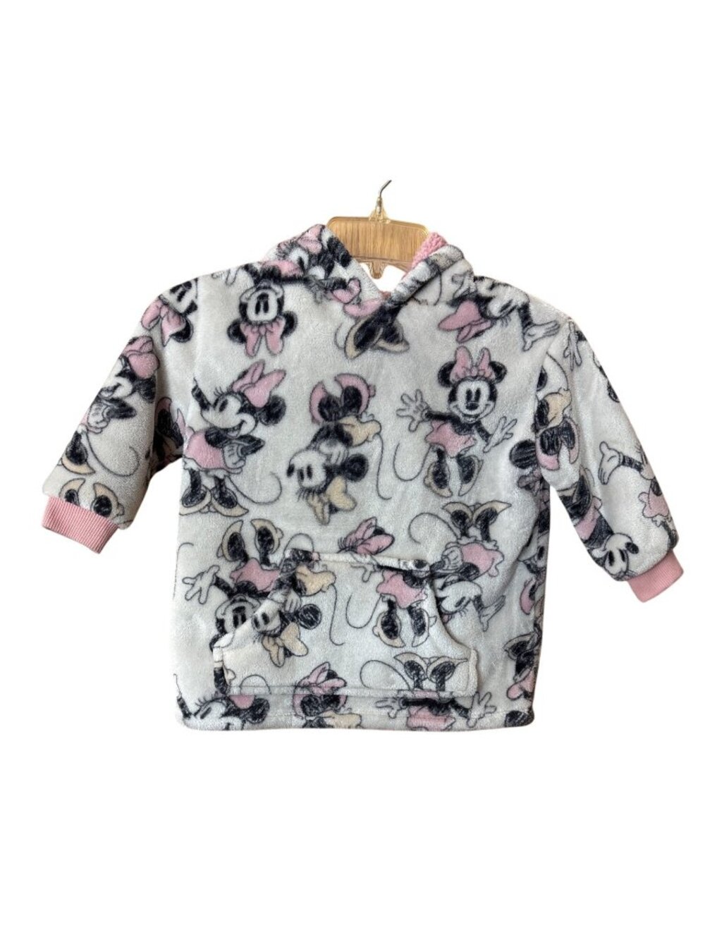 Disney Junior Minnie Mouse Toddler Fleece Pullover Hoodie 3T Pink/Gray Patterned